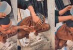 Viral video of a barber using egg to wash the head of his client after giving him amazing haircut