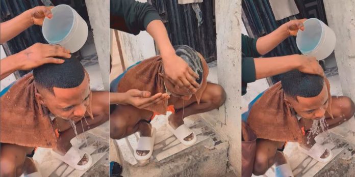 Viral video of a barber using egg to wash the head of his client after giving him amazing haircut