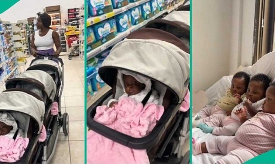 People Rush to Make Videos as Mum of Triplets Stylishly Walks Into Supermarket With Cute Babies