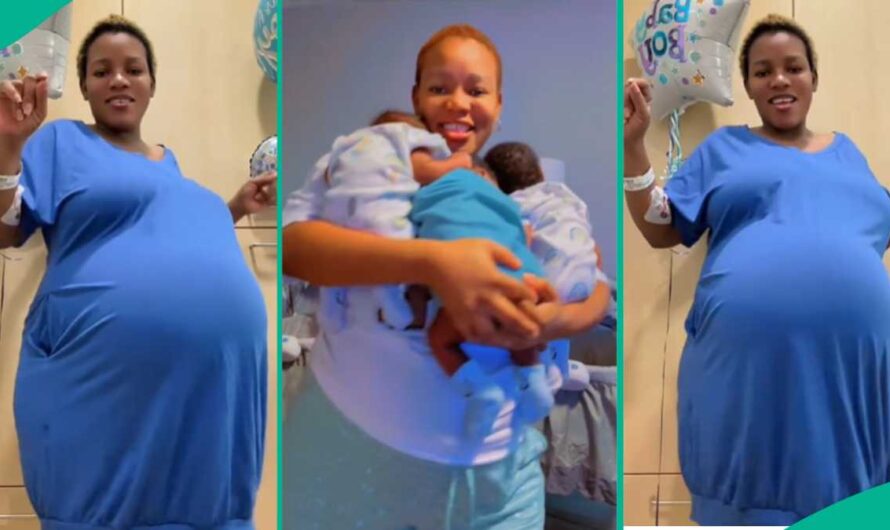 Nigerian Woman Who Welcomed Triplets Shares Video of Huge Baby Bump, Wows Many