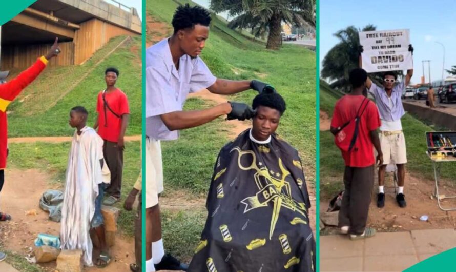 Barber Giving Free Haircut on Abuja Street Chased away for Not Paying N5k, Video Sparks Outrage