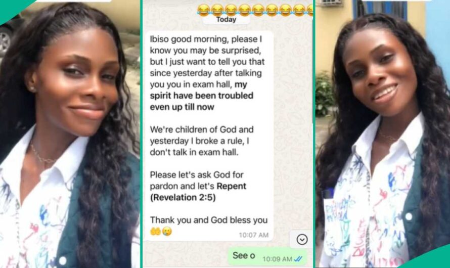 Lady Displays WhatsApp Message Coursemate Sent to Her After Asking For Answer in Exam Hall