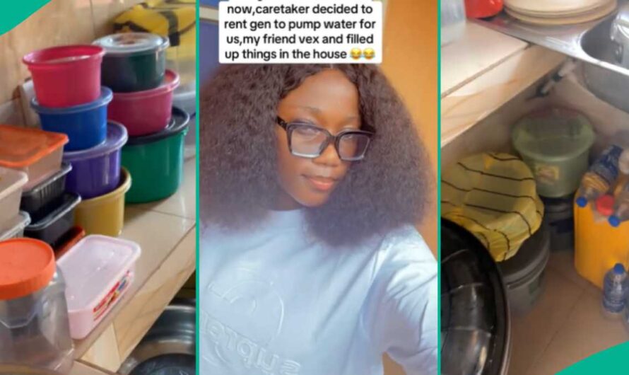 Lady Uses Kettles, Plates To Store Water Amid One Week Blackout: “Na Only Spoon She No Fill Up”