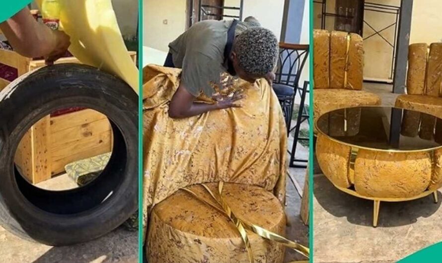 Talented Lady Who Uses Tyres to Make Fine Parlour Seats Goes Viral on TikTok, People React