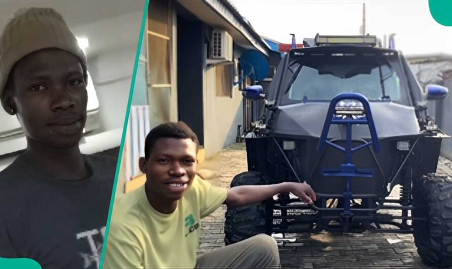 Young Nigerian Man Shows Off Car He Built From Scratch, Gives It Unique Name, Many Hail Him