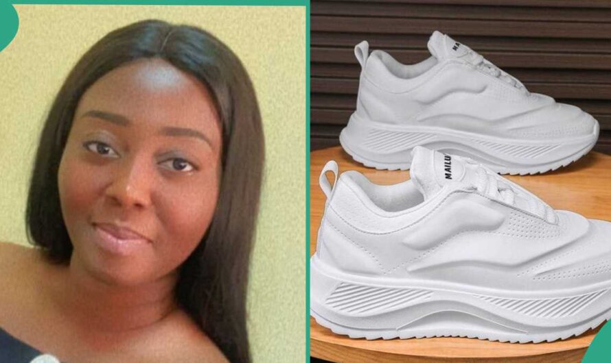 Nigerian Lady Living in UK Receives Shoes Wrongly Delivered to Her House, Starts Wearing it