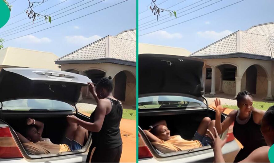 Lady Makes Unexpected Return to Nigeria after Years Abroad, Hides in Car Boot in Lovely Video