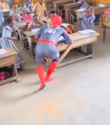 “These kids will never forget this day” – Pupils go w!ld as Spider-Man and Black Panther pays surprise visit to primary school (WATCH)