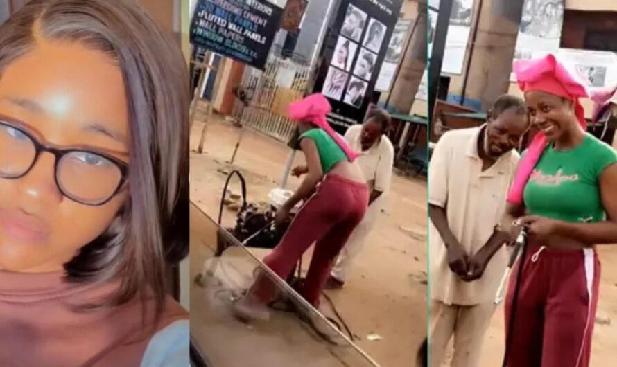 Pretty Young Lady Assists Her Father Who is a Roadside Vulcanizer, and God people love(Watch) 