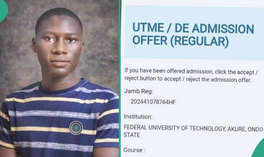 Bricklayer’s Son Who Scored 323 in JAMB Gains Admission Into Federal University of Technology Akure