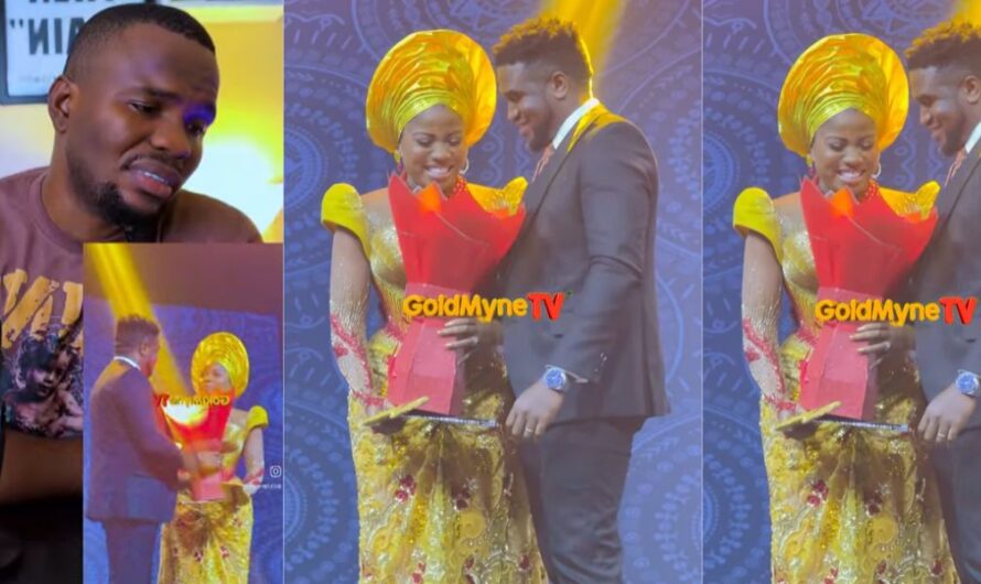 “I don’t like this marriage” – Blogger Tosin Silverdam reacts to moment Veekee James hubby presents her with flowers on stage (Video)