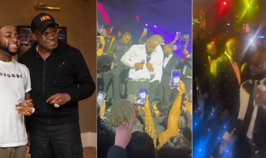 Mixed reactions as Davido performs at Pastor Tobi Adegboyega birthday party in London, makes money rain at event (Video)