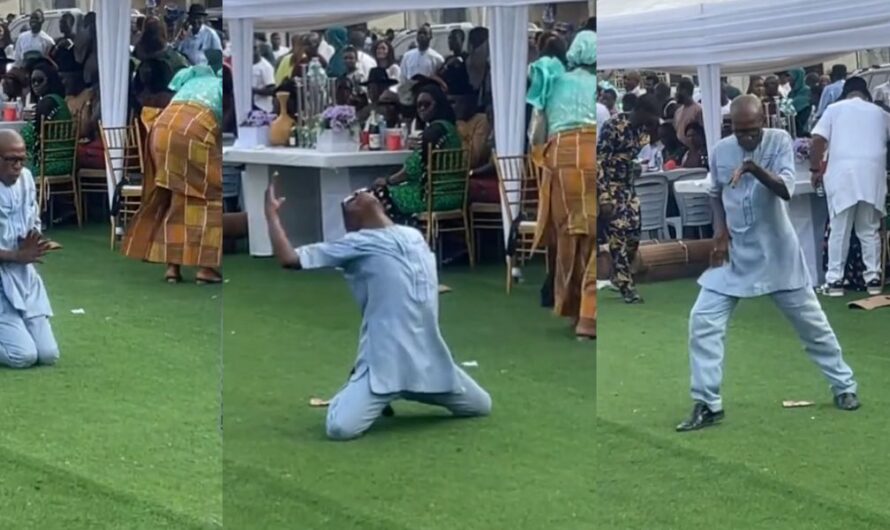 Elderly man steals spotlight at a wedding as he shows off his energetic dance moves (Video)