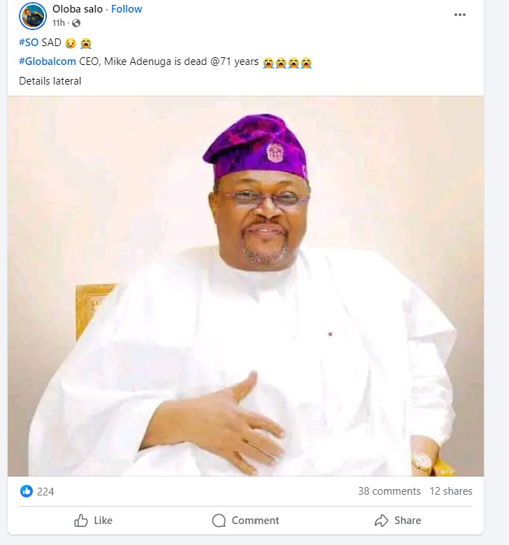 Adenuga is not dead. It's fake