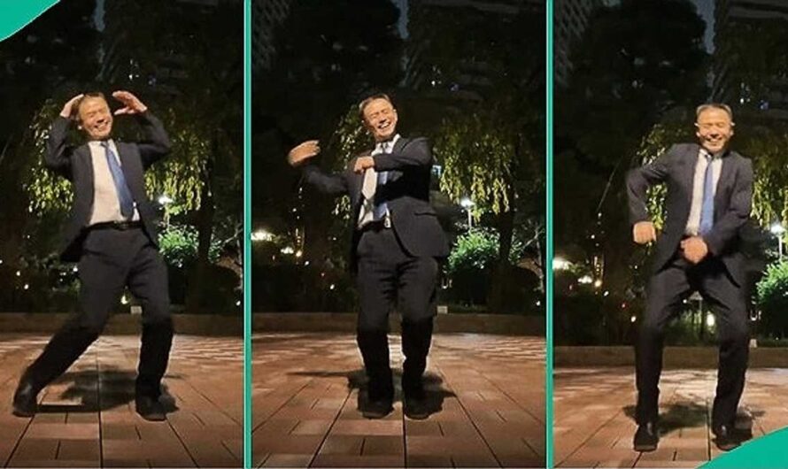 Japanese Man In Suit Jumps on Dodo Challenge, Dances to Davido’s Song with Crazy Moves, People React