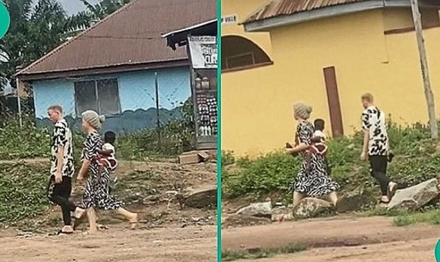 Albino Couple Goes Viral after They Were Spotted Walking on Road with Cute Dark-skinned Child