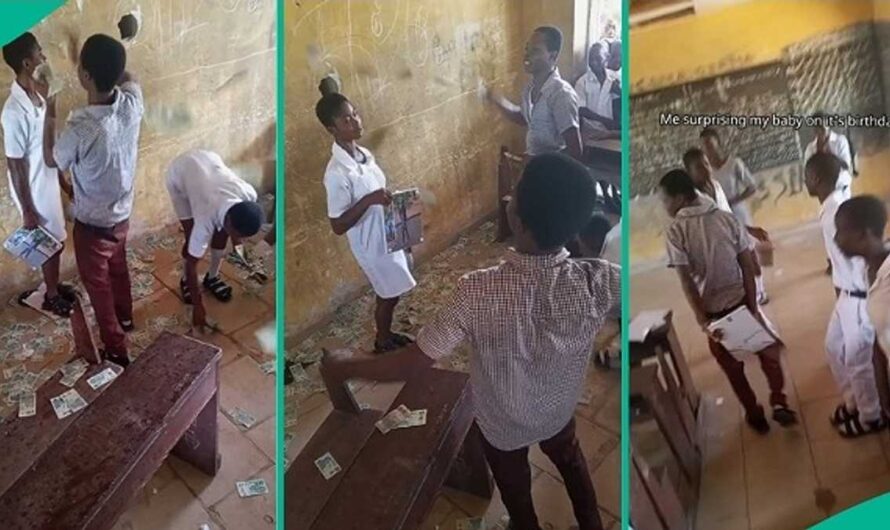 Drama as Secondary School Boy Rains Cash on Female Student, Video Gets Attention Online