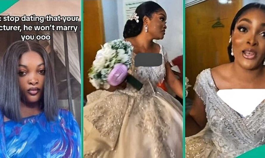 Nigerian Lady Who Dated Lecturer in School Gets Married to Him in Grand Style, Flaunts Wedding Ring